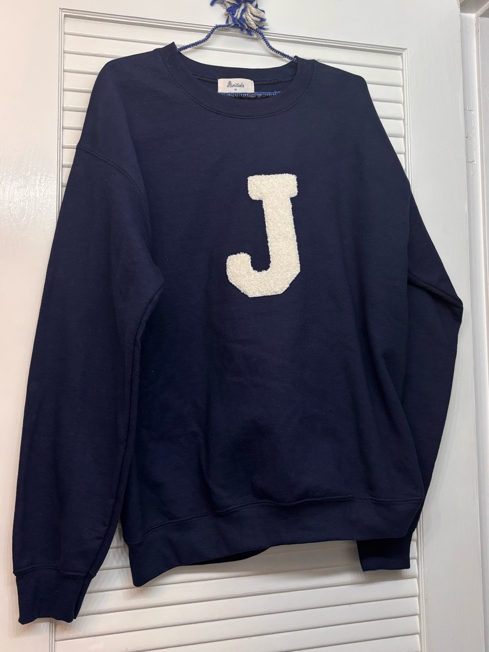 Anitials Navy Men's Crewneck Sweater with White 'J' - Casual Pullover size M